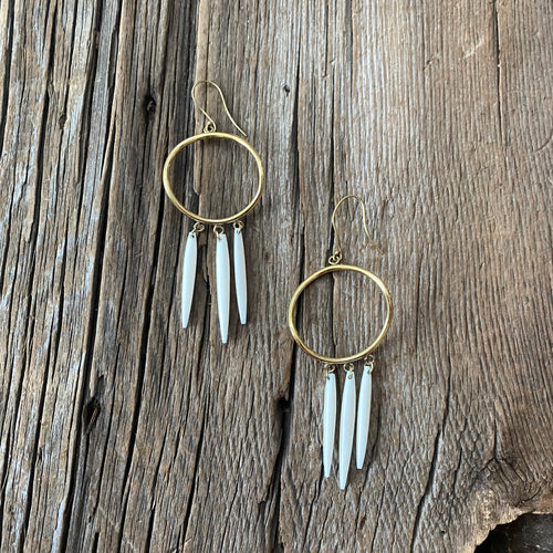 White Spike Brass Hoop Earring