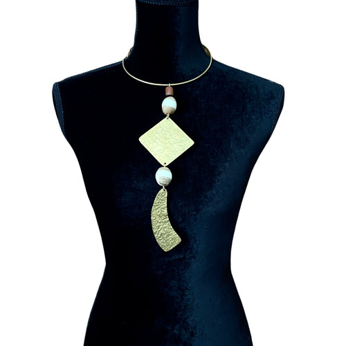 Brass & Wood Pendant Choker