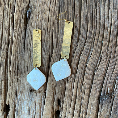 Hammered White Diamond Drop Earrings