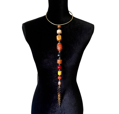Mixed Bead Batik Long Choker Pendant
