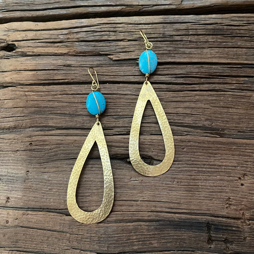Brass Oval Turquoise Earrings