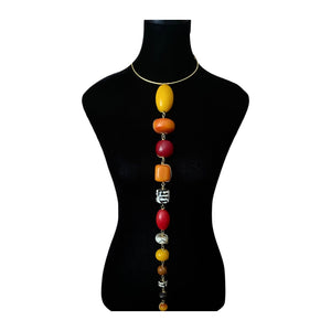 Mixed Bead Batik Long Choker Pendant