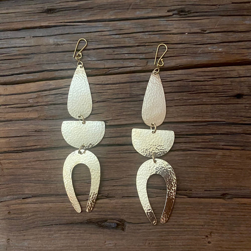 Triple Brass Drop Earrings