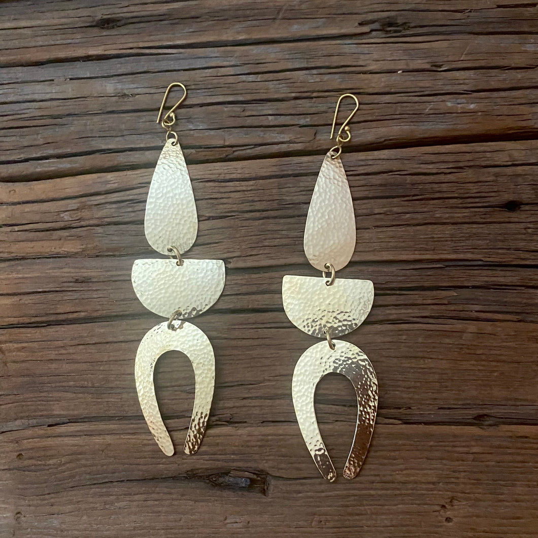 Triple Brass Drop Earrings