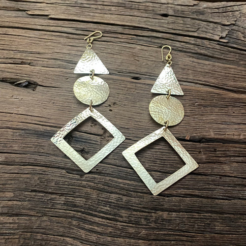 Brass Cutout Diamond Earrings