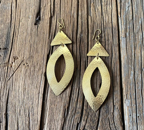 Triangle Top Brass Drop Earrings
