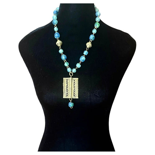 Mixed Blues Glass Necklace Pendant