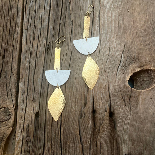 Hammered White Drop Earrings