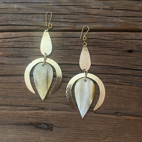 Brass & Horn Drop Earrings
