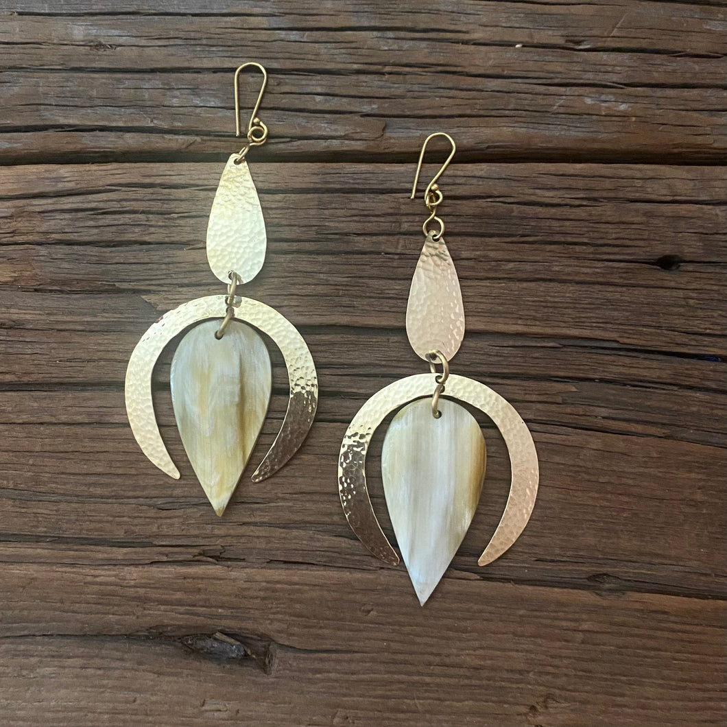 Brass & Horn Drop Earrings