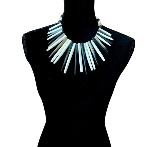 Blk & White Spike Collar Necklace
