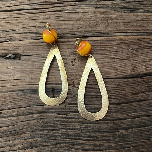 Brass Oval Amber Earrings