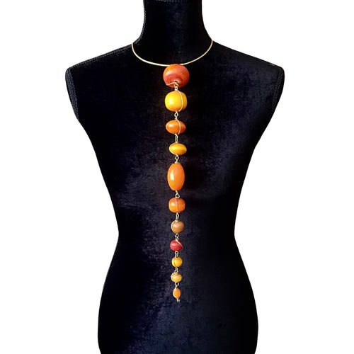 African Amber Long Choker Pendant