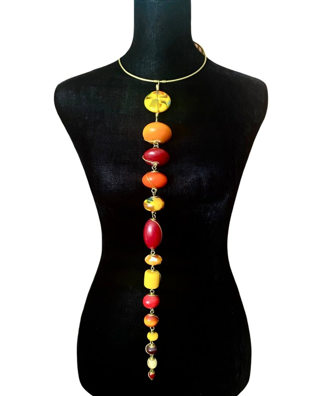 Mixed Beads Long Choker Pendant