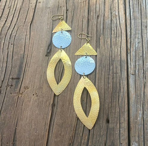 Brass Oval Drop Earrings