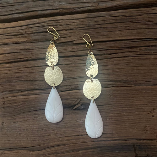 White & Brass Earrings