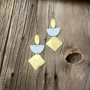 Hammered Triangle White Earrings