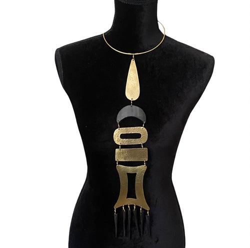 Black & Gold Fringe Choker Pendant