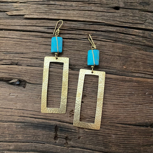 Howlite Open Rectangle  Earrings