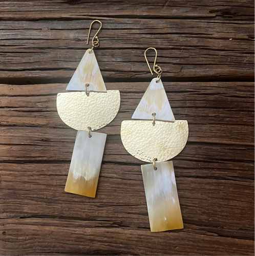 Triple Brass Horn Earrings