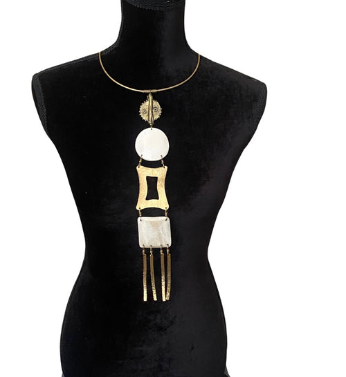 White & Gold Fringe Choker Pendant