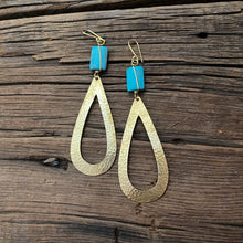 Load image into Gallery viewer, Brass Oval Turquoise Earrings