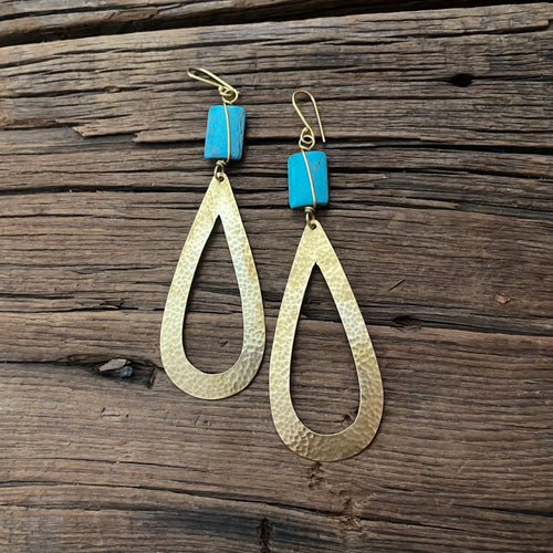 Brass Oval Turquoise Earrings