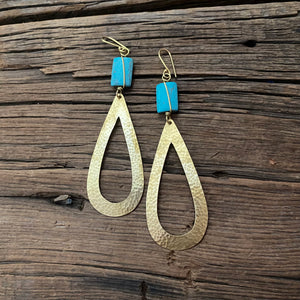 Brass Oval Turquoise Earrings