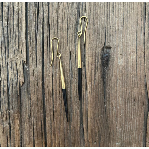 Black Spike Brass Cap Earring