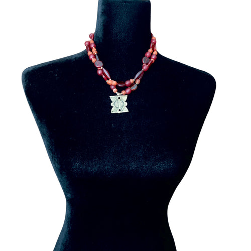 Red Bohemian Glass with Pendant Necklace