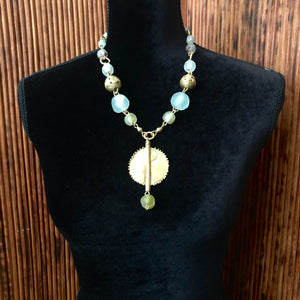 Frosted Glass Brass Necklace