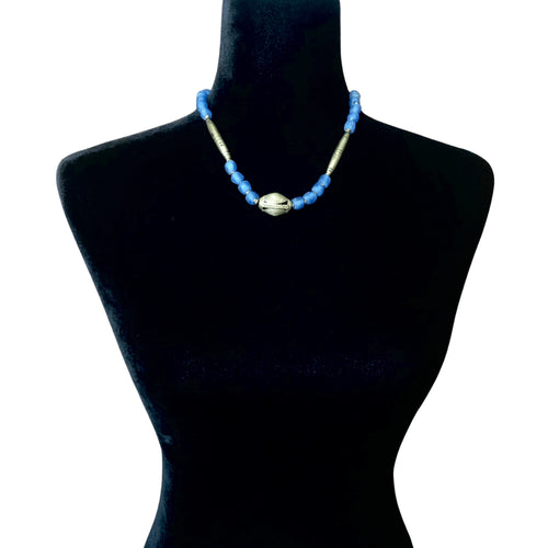 Simple Glass Bead Brass Necklace