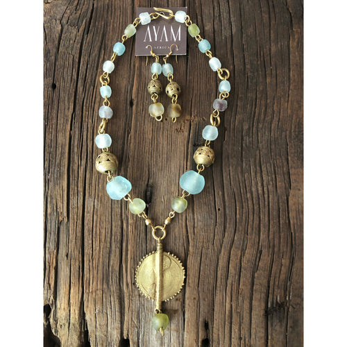 Frosted Glass Brass Necklace
