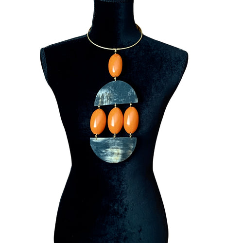 Oval Orange Resin Hoop Choker Pendant