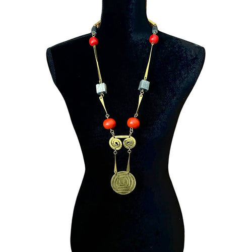 Resin Bead Brass Swirl Pendant