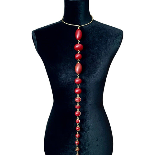 Red Resin Long Choker Necklace