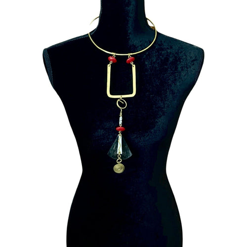 Red Squiggle Horn Pendant