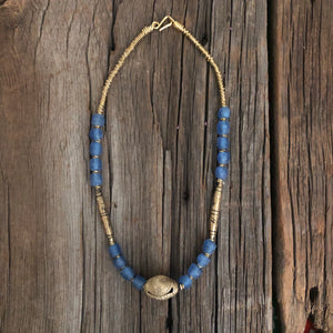 Simple Glass Bead Brass Necklace